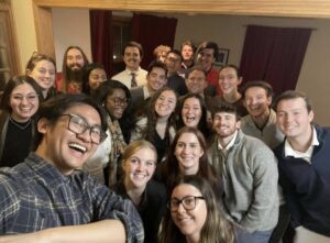 Some of the members of Kappa Psi in a group selfie