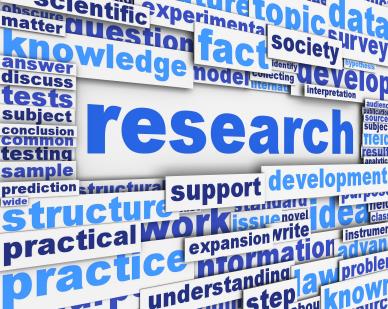 graphic of a word collage highlighting the word research 